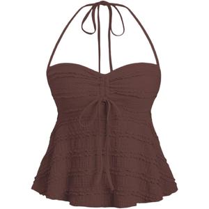 SOLY HUX Women's Peplum Halter Crop Tops Y2K Drawstring Tie Ruched Dressy Casual Spaghetti Strap Cami Top (Chocolate Brown) S SOLY HUX Women's Peplum Halter Crop Tops Y2K Drawstring Tie Ruched Dressy Casual Spaghetti Strap Cami Top (Chocolate Brown) S