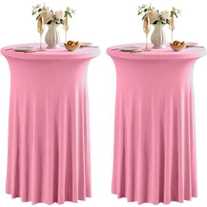 2 Pack Pink High Top Cocktail Tablecloth Stretch Cocktail Table Cloth with Skirt Fitted 32 inch Round Spandex Table Cloths for Party Wedding Banquet Birthday