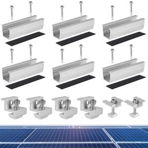6 Pcs Solar Panel Mounting Brackets Rails, Solar Panel Mid and End Clamps Kit for Rooftop Mount PV Modules Fixing