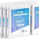 SUNEE 1/2 Inch Binders 3 Ring 12 Pack Bulk, 3 Ring Binders Clear View PVC-Free (Fit 8.5x11 Inches) for School or Office Supplies, White