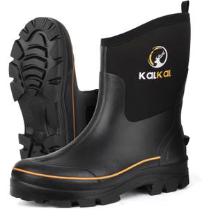 Kalkal Rubber Boots for Men, 6mm Neoprene Insulated Rain Boots with Steel Shank, Waterproof Mid Calf Rubber Work Boots For Mud Gardening Farming Fishing Hunting Working, Size 7-14 (12, Yellow)