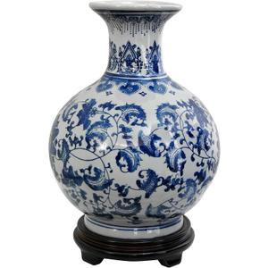 Red Lantern 12" Floral Blue & White Porcelain Vase