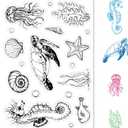 CRASPIRE Sea Animal Clear Rubber Stamp Ocean Turtle Marine Shell Starfish Seahorse Jellyfish Transparent Silicone Seals Stamp for Journaling Card Making Crafting DIY Scrapbooking Album Notebook Decor