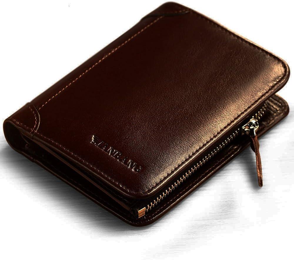 Men's Italian Genuine Cowhide Leather Extra Capacity RFID Bifold Wallet (4 Coffee with Zipper)