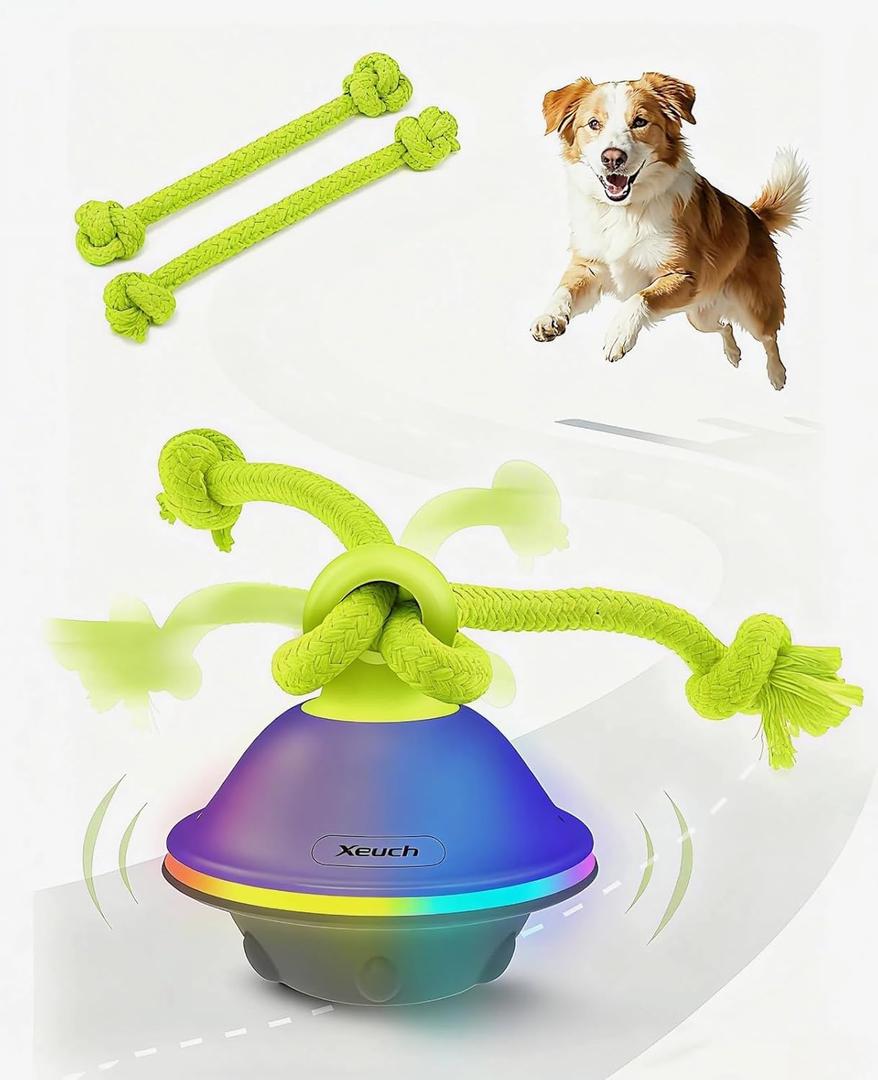 Xeuch Smart Interactive Dog Toys, Automatic Moving and Rolling Dogs Ball with Rope, Motion-Activated Squeaky Ball for Small Medium Dogs for Boredom, RGB Lights, stimulating Sound, Voice Recording