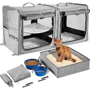Suertree Large Cat Carrier for 2 Cats with Zipper Locks, Double Cat Carrier with Travel Litter Box, Soft Pet Travel Carrier for Cats and Small Dogs Up to 45 Lbs, Gray