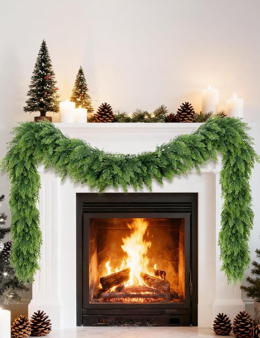 Real Touch Christmas Cedar Garland - Artificial Christmas Garlands Faux Pine Garland for Fireplace,Table, Stairs, Mantle, Window,Indoor Outdoor,Home,Holiday Decor(1 PCS,6 FT)