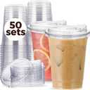 16 oz Clear Plastic Cups with Strawless-Sip-Lids, 50 Sets Disposable Cups Plastic Iced Coffee Cups, To Go Cups with Sip Through Lids for Smoothie, Milkshake, Cold Drinks for Party, Wedding, Event