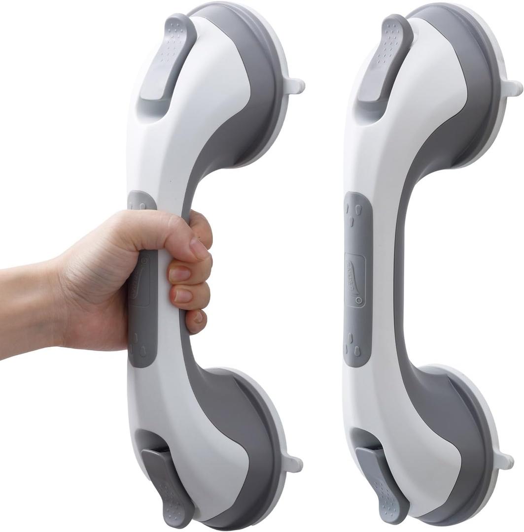 TAILI Suction Shower Grab Bar 2 Pack, Grab Bars for Bathtubs Showers for Seniors Elderly Handicap, Bathroom Safety Shower Handles Support Grip, Heavy Duty Suction Cup, No Drilling Removable, Grey
