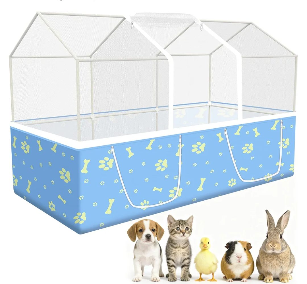 Rabbit Cage, 48" x 24" Large Pet Playpen Enclosure for Small Animal- Guinea Pig, Hamster, Bunny, Puppy, PVC Frame Chicken Coop with Waterproof Tarp & Mesh Cover Indoor Outdoor