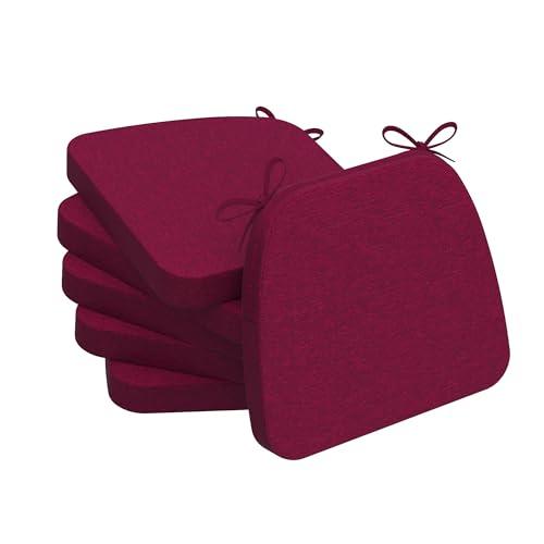 AAAAAcessories D-Shaped Chair Cushions, 2" Thick Dining Chair Pads with Ties and Removable, Machine-Washable Cover, 17" x 16", Set of 6, Red