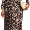 WDIRARA Women's Leopard Print Knitted Mesh Long Sleeve Fitted A-Line Maxi Dress, Size L