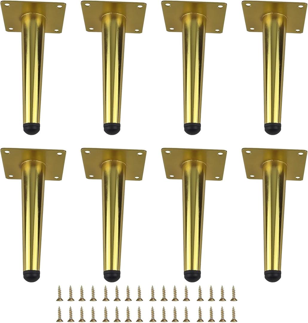 8pcs 6 inch (15cm) Shiny Gold Metal Furniture Legs, Straight Metal Cabinet Legs with Level Feet