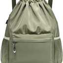LOKAPEGY Green Drawstring Backpack for Women, Waterproof Drawstring Gym Bag for Men, Small Cinch Sack for Basketball, Pull String Sport Bag for Soccer.