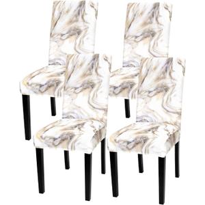 Gibelle Chair Covers for Dining Room Set of 4, Spandex Stretch Dining Room Chair Cover, Removable Washable Kitchen Parsons Chair Covers Seat Slipcovers, Grey Gold Marble
