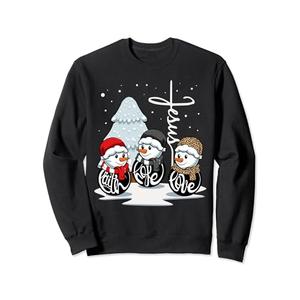 Faith Hope Love Jesus Christmas Pajama Snowman Christian Sweatshirt, M