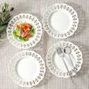fMBB Round Appetizer Plate with Scalloped Edge Lace Rim, Set of 4, White 8 inch Ceramic Dessert Plates, Small for Cake Snack Side Dish, Microwave and Dishwasher Safe