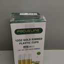 FOCUSLINE 100 Pack 12 oz Gold Rimmed Plastic Cups, 12 Ounce Clear Plastic Tumblers, Heavy-duty & Fancy Disposable Hard Cups with Gold Rim for Wedding