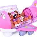 Miracland Airliner Musical Model, 360 Rotating Passenger Jet with Lights & Music, Universal Wheels, 1 Air Hostess & 2 Passingers (Pink)