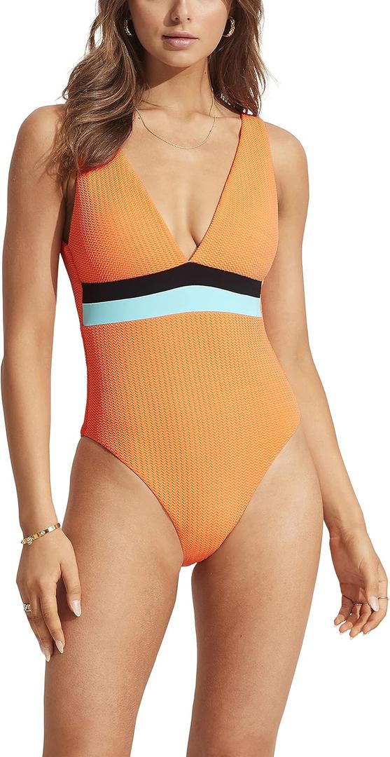 Seafolly Women's Standard Deep V One Piece Swimsuit with Strappy Back (10)