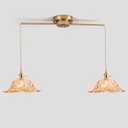 2-Lights Brass Vintage Pendant Light Fixtures, Modern Chandelier Pendant Light with Amber Flower Glass Lmapshade, Adjustable Hanging Lights for Kitchen Island Dining Room Hallway, E26, (Amber)