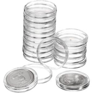 uxcell 20 Pcs 25mm Silver Dollar Coin Holders, Plastic Coin Capsule Covers Acrylic Clear Round Coin Collection Supplies Container for Silver Coin Protectors or NFC Tag
