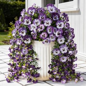 Artificial Flowers for Outdoors Front Porch Spring Decor ,2 Pack Hanging Faux Outdoor Plants UV Resistant - Long Trailing Faux Flower for Hanging Baskets, Tall Outdoor Planters （Multi Purple）