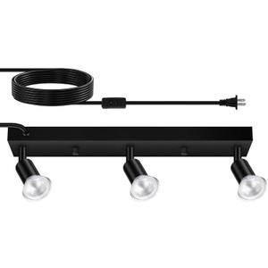 Plug in Track Lighting, 16" LED Track Light Fixtures Ceiling, Black 3 Way GU10 Wall Spotlight, Rotatable Track Head, Plug in Ceiling Light Kitchen Hallway Living Room,15 Foot Power Cord(NO Bulb)