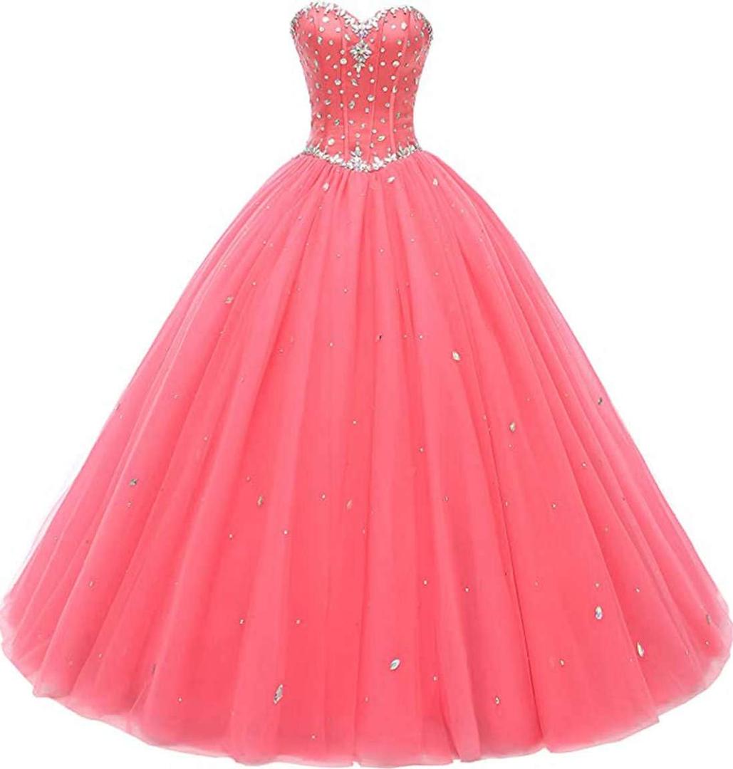 Likedpage Women's Sweetheart Ball Gown Tulle Quinceanera Dresses Prom Dress (US8, Coral)