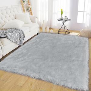 Latepis Grey Rugs for Bedroom Area 4x6 Gray Faux Sheepskin Fur Rug Fluffy Shaggy Soft Plush Rugs for Living Room Sofa Dorm, Rectangle