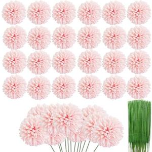 HinyoCo 15 Pcs Artificial Chrysanthemums Heads Ball Flowers，Silk Chrysanthemum Ball Bouquet White Bouquets Hydrangea for Home Office Coffee House Parties and Wedding (Light Pink)