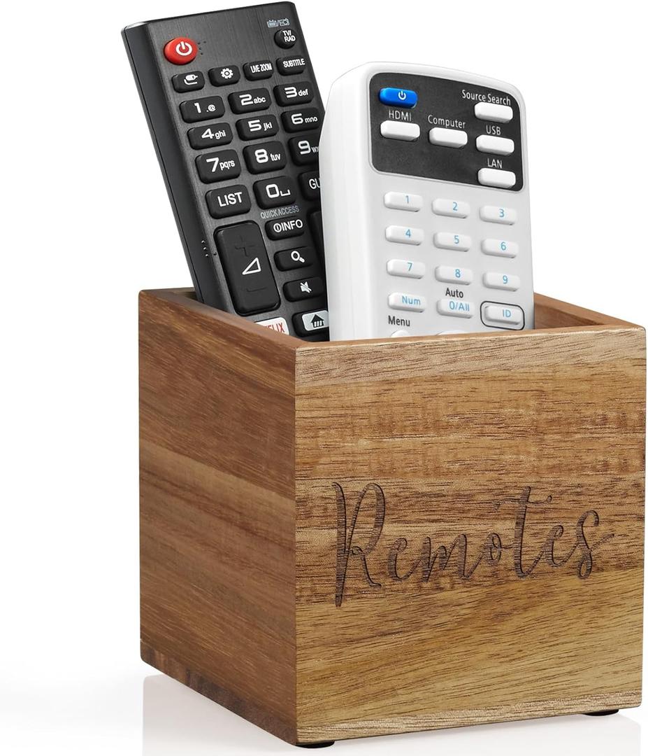 DRASTAR Acacia Remote Control Holder, Mini Remote Organizer for Table, Small Wooden Remote Box for Nightstand (1 Slot)
