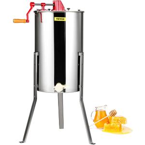 VEVOR 3 Frame Honey Extractor, Stainless Steel Manual Beekeeping Extraction, Honeycomb Drum Spinner with Transparent Lid, Apiary Centrifuge Equipment with Height Adjustable Stand
