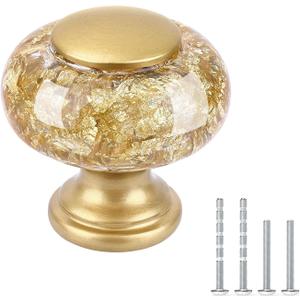 Chicwing 30 Pack Gold Dresser Knobs, 13/8 Inch(36mm) Decorative Crystal Cabinet Drawer Knobs, Vintage Round Gold Knobs and Pulls with Two Different Sizes Screws for Easy Installation