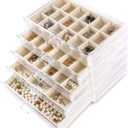 Frebeauty Acrylic Jewelry Organizer Earring Organizer Box with 5 Drawers Earring Holder Organizer with Velvet Trays Clear Jewelry Box for Women Earring Display for Rings Studs (Beige)