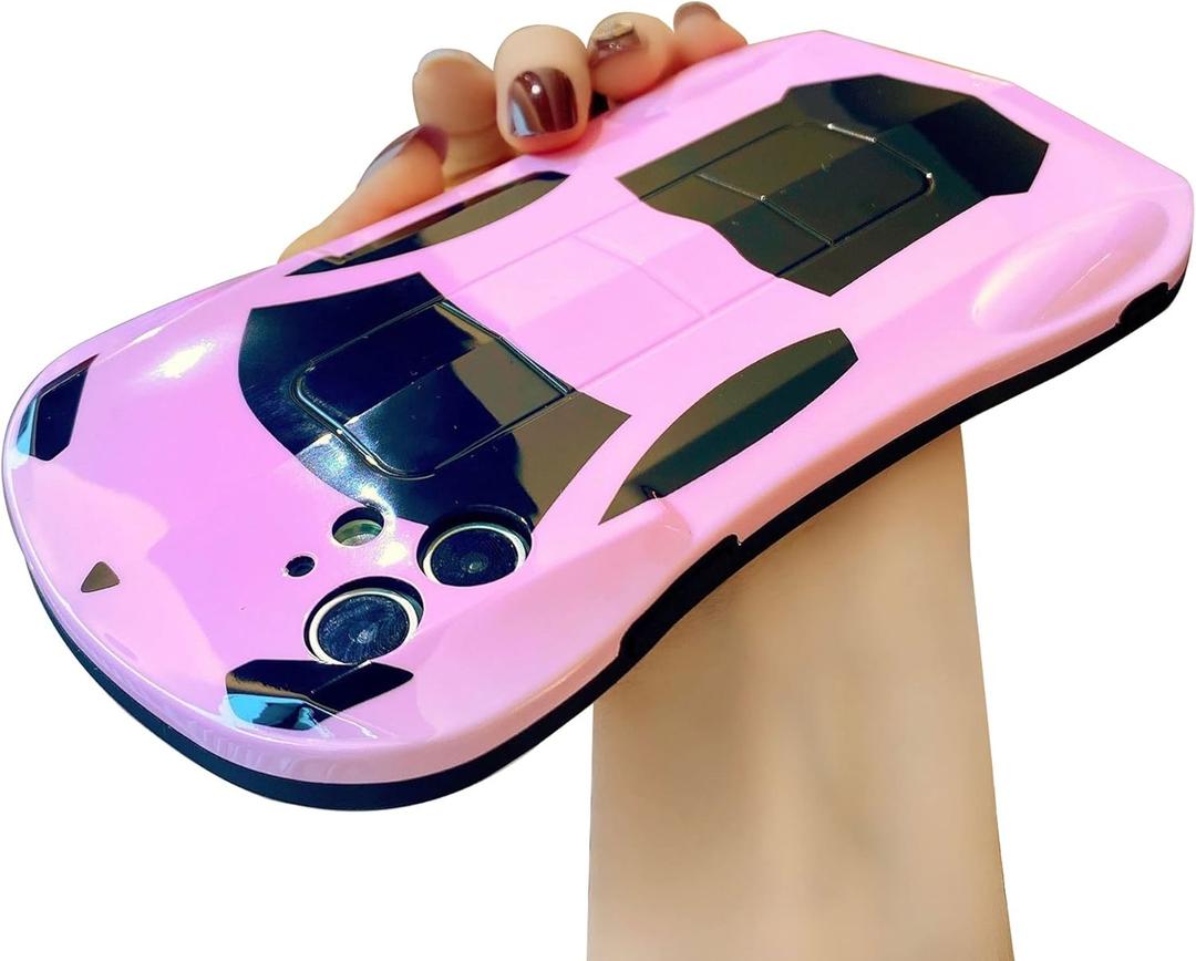 BONICI Men Women Creative Cool 3D Steric Sport Car Race Car Phone Case, Soft TPU Silicone Rubber Phone Cover Compatible with iPhone 17 Pro Max, Full Body Protection -Pink