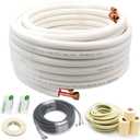 Mini Split Line Set,3/8" 5/8" OD Copper Pipes Tubing and 3/8 White PE Thickened Insulated Coil with Flared Nuts for Mini Split Air Conditioner HVAC or Heat Pump System (33FT(3/8+5/8) with wires)