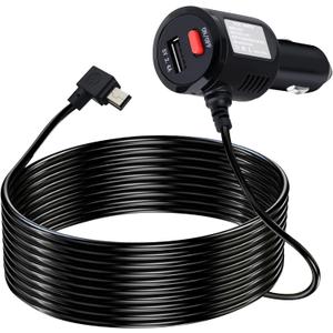 Dash Cam Power Cable, 90 Degree Mini USB Power Charging Cable with On/Off Switch for 12V-24V Car and Truck Dash Cam, GPS Navigator, MP3 Player and Other USB Devices, 11.5FT