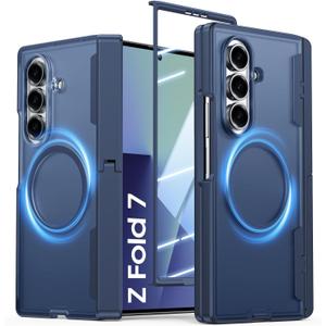 for Galaxy Z Fold 7 Case with Kickstand, Compatible with MagSafe, Built-in [Screen Protector] [Hinge Protection] Military Shockproof Translucent Slim Phone Case for Samsung Z Fold 7 (Blue)