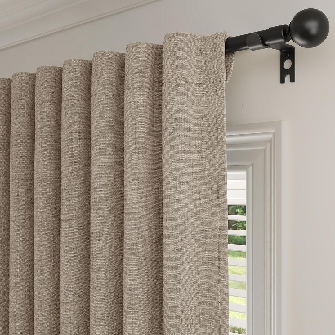 Rinwoc 100% Blackout Curtains 84 Inch Length 2 Panels Set for Living Room/ Bedroom, Back Tab Linen Textured Light Blocking Room Darkening Energy Saving Thermal Insulated Drapes (W52xL84, Brown)