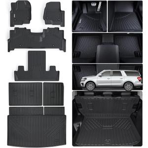 Floor Mats for Ford Expedition MAX 2018-2024 (Only Fit 7 Seats-2 Row Bucket Seat Non Short) & Trunk Mat All Weather Protection Floor Liners & Cargo Liners Velcro Covering The Backrest Accessories