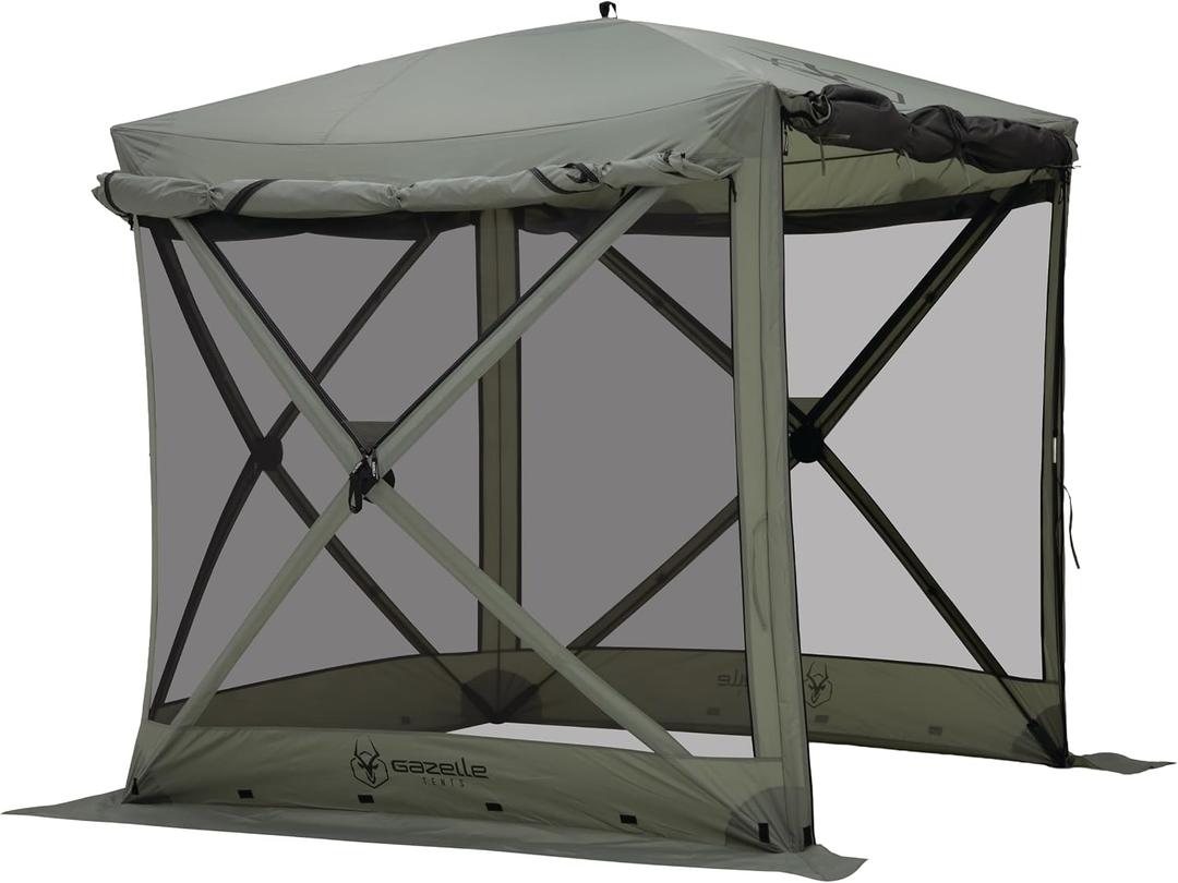 Gazelle® Tents G4 Deluxe Gazebo, Easy Pop-Up Hub Screen Tent, Durable, TriTech Mesh, Waterproof, UV Resistant, 4-Person, Agave Green, 78" x 86" x 89.5", GG400AG