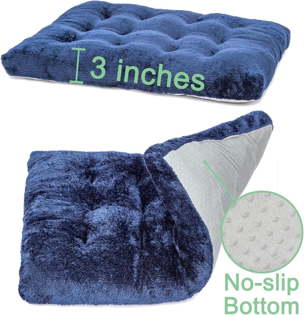 POMIU 1-Pack Washable Dog Bed, Deluxe Plush Crate Beds with Anti-Slip, Machine Washable Kennel Pad Sleeping Mat for Large, Medium and Small Dogs (1 Pack x Navy, 35.0" L x 23.0" W x 3.0" Th)