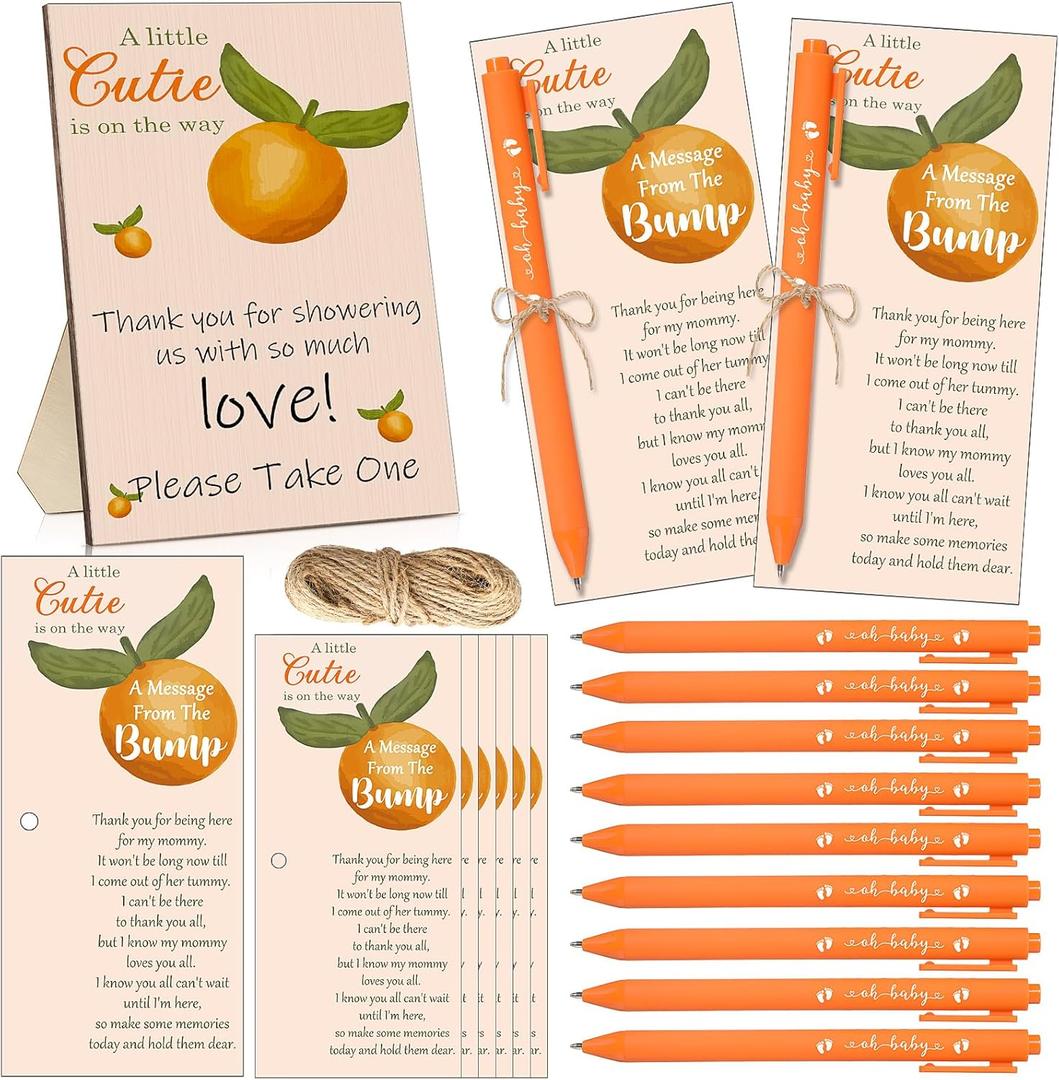 Sintuff 50 Set Baby Shower Favors for Guest 1 Thank You for Coming Sign 50 Ballpoint Pens 50 Thank You Cards with Twine Fall Baby Shower Return Gifts for Gender Reveal(Orange,Orange)