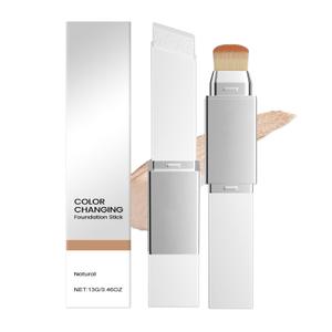 Blanc Cover Cream Stick - Korean Color Changing Foundation Stick V - Dual-Ended with Detachable Brush, Medium to Full Coverage Base Makeup, Portable for Daily Use (Natural)