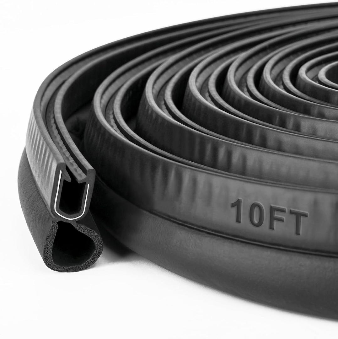 Car Door Rubber Seal Strip, 10 Feet Trim Seal Vertical Bulb Fits 1/16" Edge, Automotive Weather Stripping for Cars, Boats, RVs, Trucks, and Home Applications