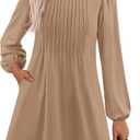 PRETTYGARDEN Fall Dresses for Women 2026 Long Sleeve Mini Short Flowy A Line Casual Holiday Party Tunic Dress Fashion Clothes (Beige, XL)