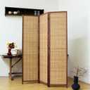 3-Panel Bamboo Room Divider - 5.6 ft Tall Brown Folding Privacy Screen, Double-Sided Freestanding Partition Wall with Natural Wood Frame for Home Office & Corner Privacy