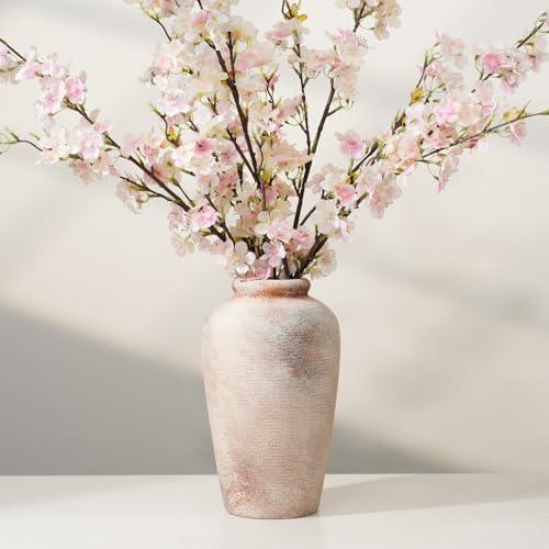 10.8 Inch Tall Vintage Ceramic Flower Vase,Rustic Farmhouse Vase for Home Decor,Distressed Decorative Terracotta Vase for Table Entryway Mantel Centerpiece Bookshelf Living Room (101-terracotta)