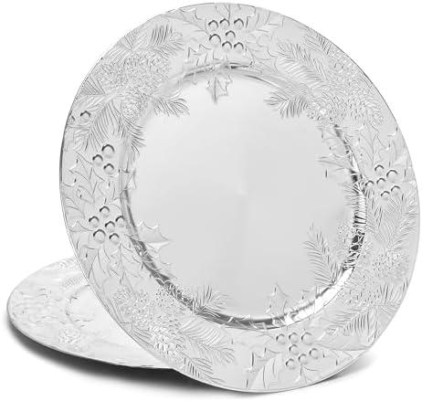 Roncooker 12-Count Silver Charger Plates, 13 Inch Plastic Chargers for Dinner Plates Commercial Grade for Catering Events Fine Dining Celebrations